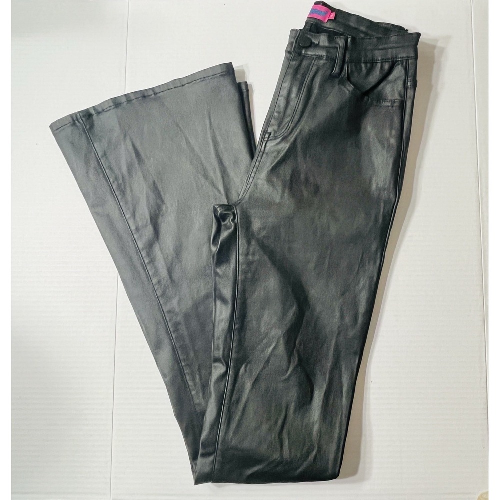 Edikted Jeans WMNS Medium Black Vegan Leather Luna Flare Leg Stretch Whimsygoth